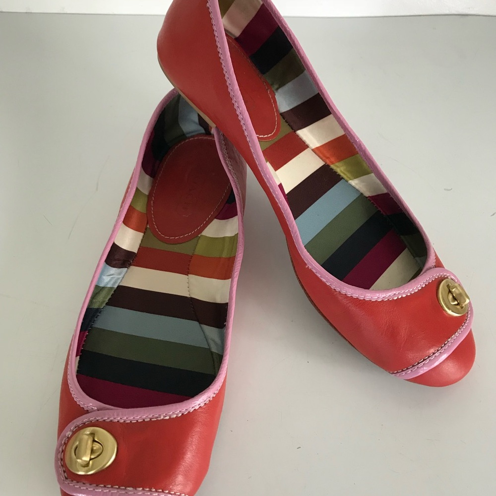 Coral Pink Ballet Flats with Gold Accents